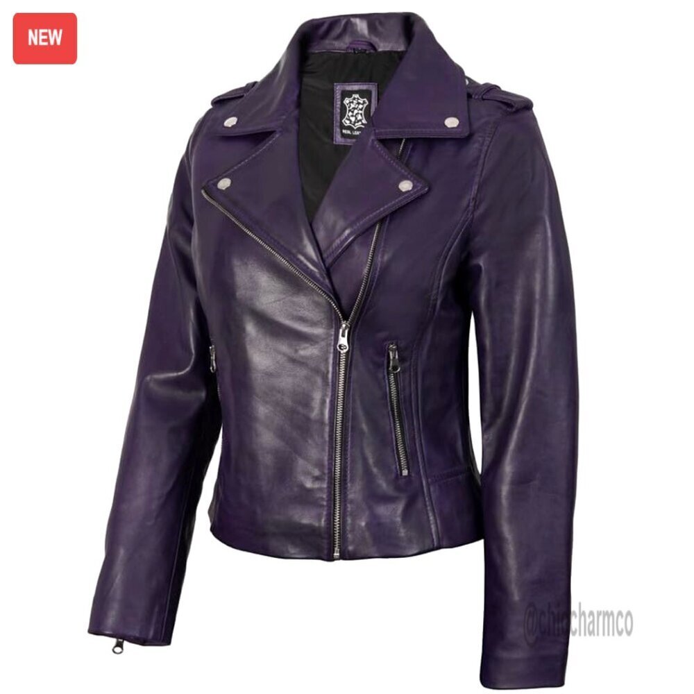 Real Lambskin Leather Jacket Women Asymmetrical Style